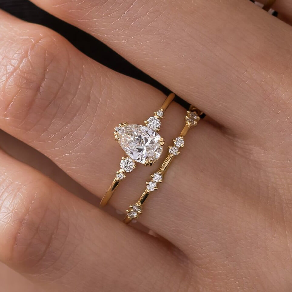 Pear Cut Diamond White Sterling Silver Yellow Gold Bridal Sets