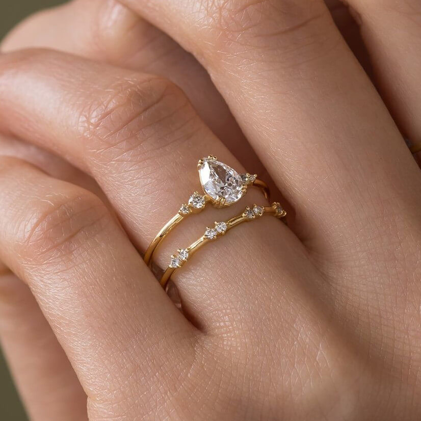 Pear Cut Diamond White Sterling Silver Yellow Gold Bridal Sets