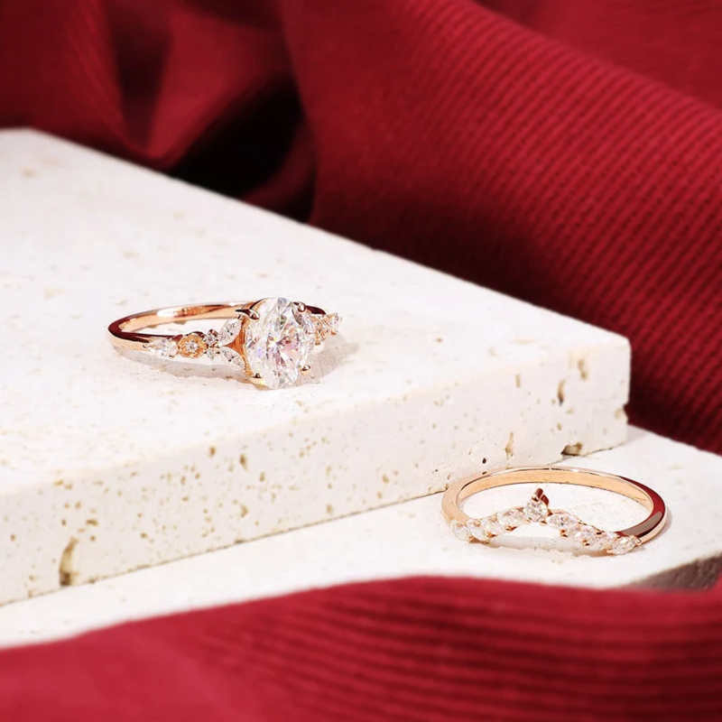 Oval Cut Diamond White Sterling Silver Rose Gold Bridal Sets