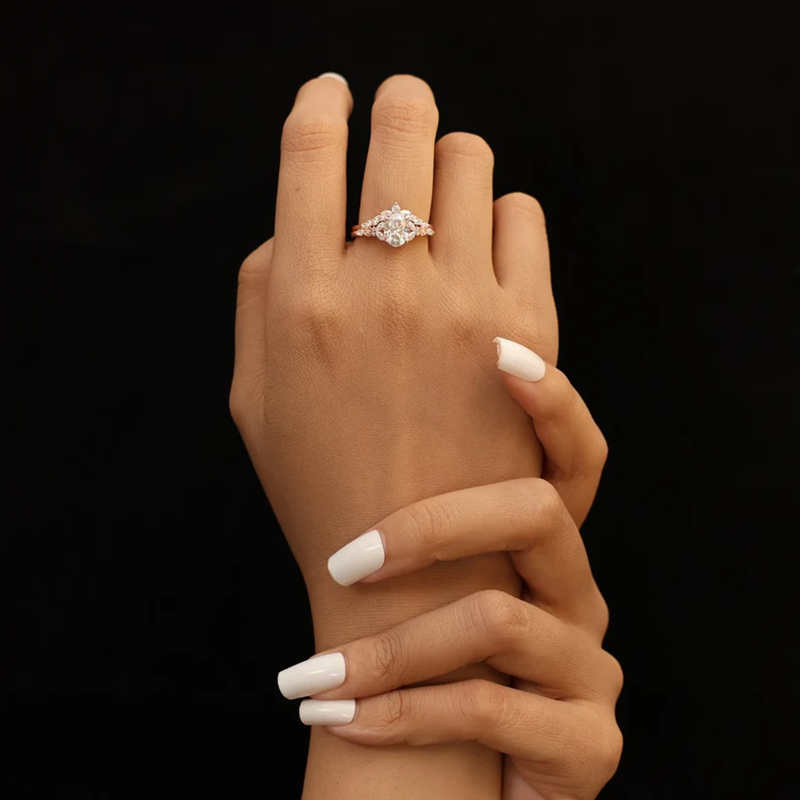 Oval Cut Diamond White Sterling Silver Rose Gold Bridal Sets