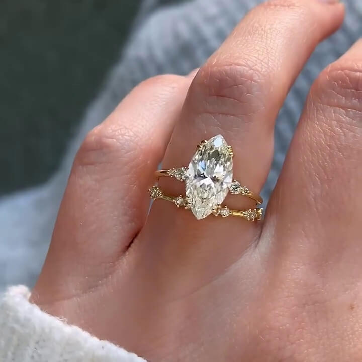 Marquise Cut Diamond White Sterling Silver Yellow Gold Bridal Sets