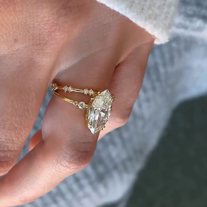 Marquise Cut Diamond White Sterling Silver Yellow Gold Bridal Sets