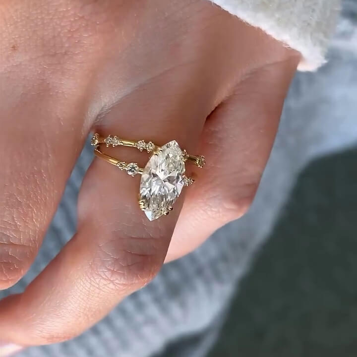 Marquise Cut Diamond White Sterling Silver Yellow Gold Bridal Sets