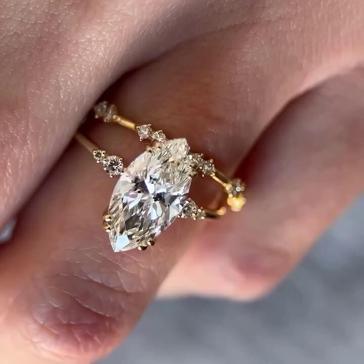 Marquise Cut Diamond White Sterling Silver Yellow Gold Bridal Sets