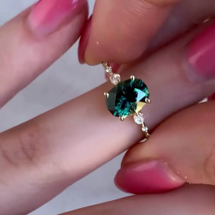 Oval Cut Emerald Green Sterling Silver Yellow Gold Bridal Sets