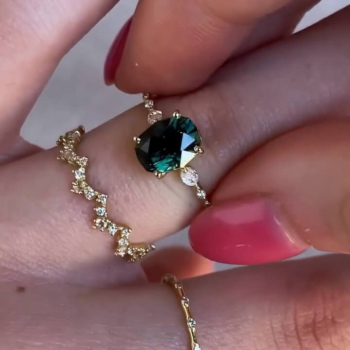 Oval Cut Emerald Green Sterling Silver Yellow Gold Bridal Sets