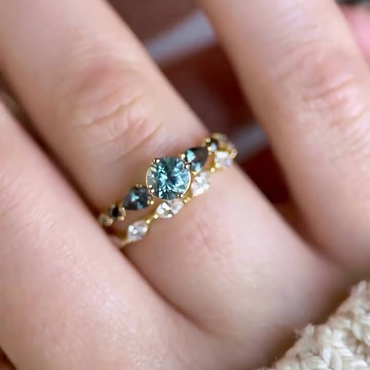 Round Cut Aquamarine Blue Sterling Silver Yellow Gold Bridal Sets