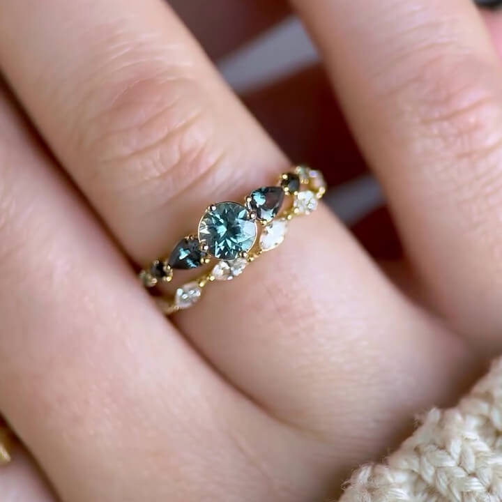 Round Cut Aquamarine Blue Sterling Silver Yellow Gold Bridal Sets