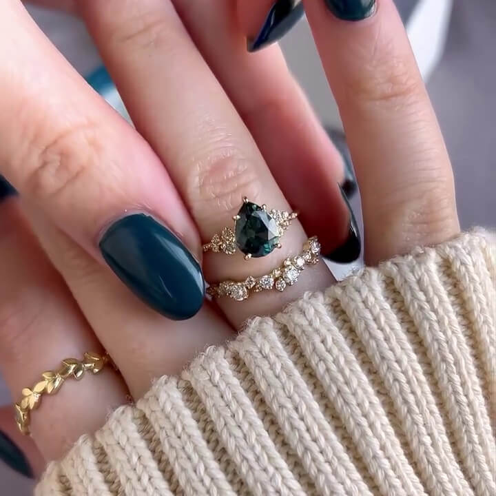 Pear Cut Emerald Green Sterling Silver Yellow Gold Bridal Sets