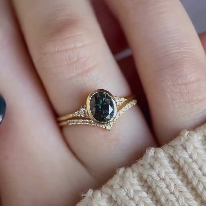 Oval Cut Emerald Green Sterling Silver Yellow Gold Bridal Sets