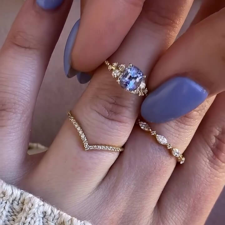 Cushion Cut Aquamarine Blue Sterling Silver Yellow Gold Bridal Sets