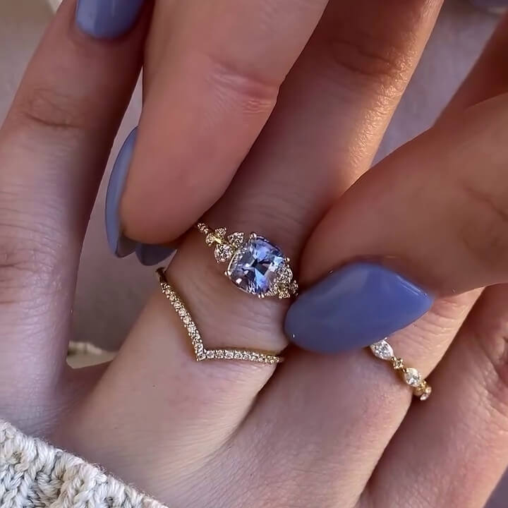 Cushion Cut Aquamarine Blue Sterling Silver Yellow Gold Bridal Sets