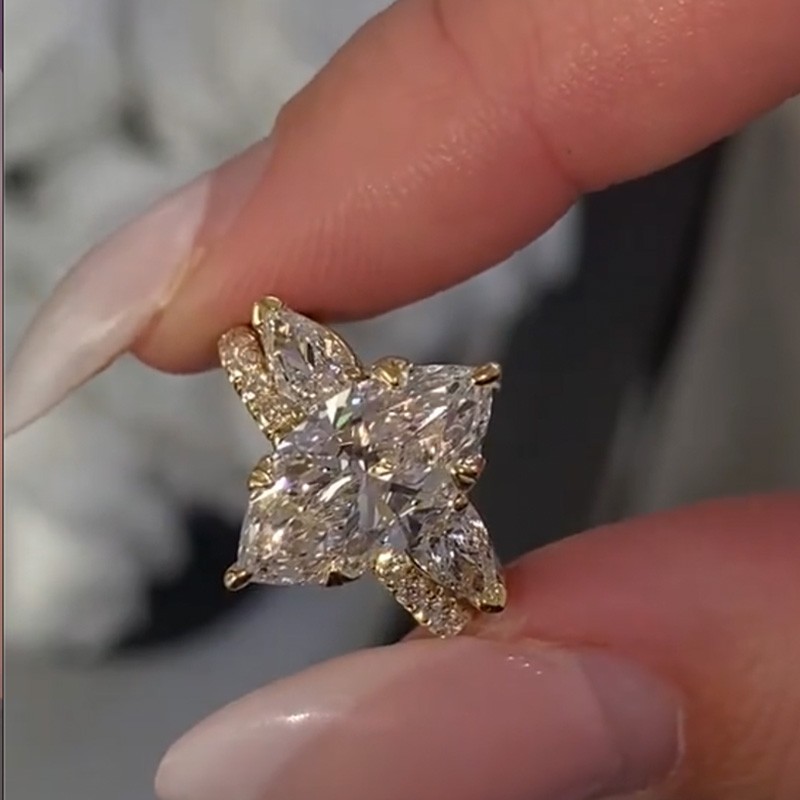 Marquise Cut Diamond White Sterling Silver Yellow Gold Insert Wedding Ring Set