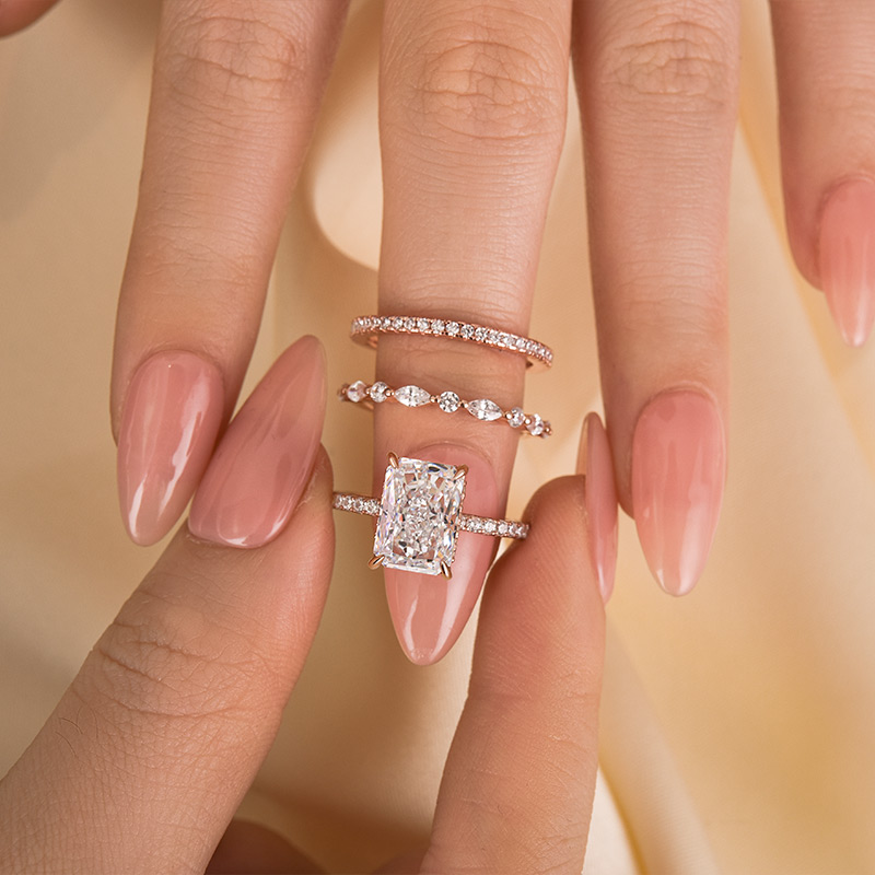 Radiant Cut Diamond White Sterling Silver Available in 3 Colors 3-Piece Wedding Ring Set