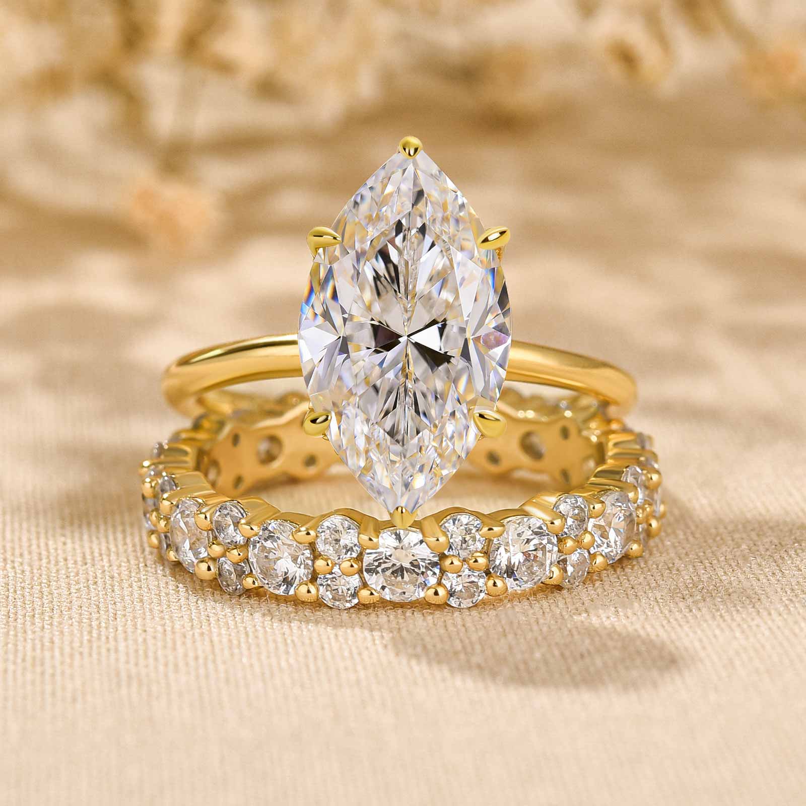 Marquise Cut Diamond White Sterling Silver Available in 3 Colors Halo Wedding Ring Set