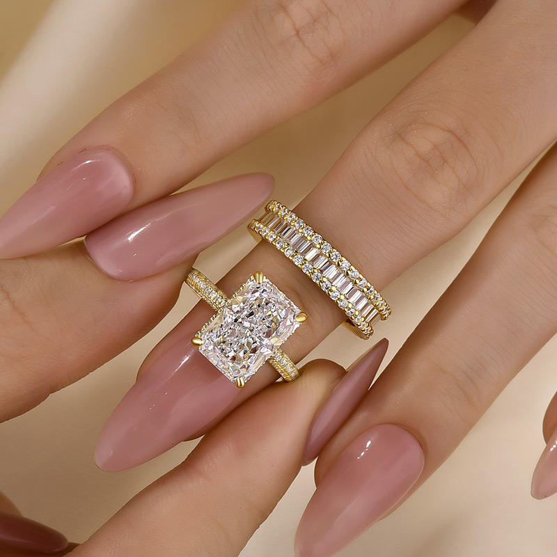 Radiant Cut Diamond White Sterling Silver Available in 3 Colors Wedding Ring Set