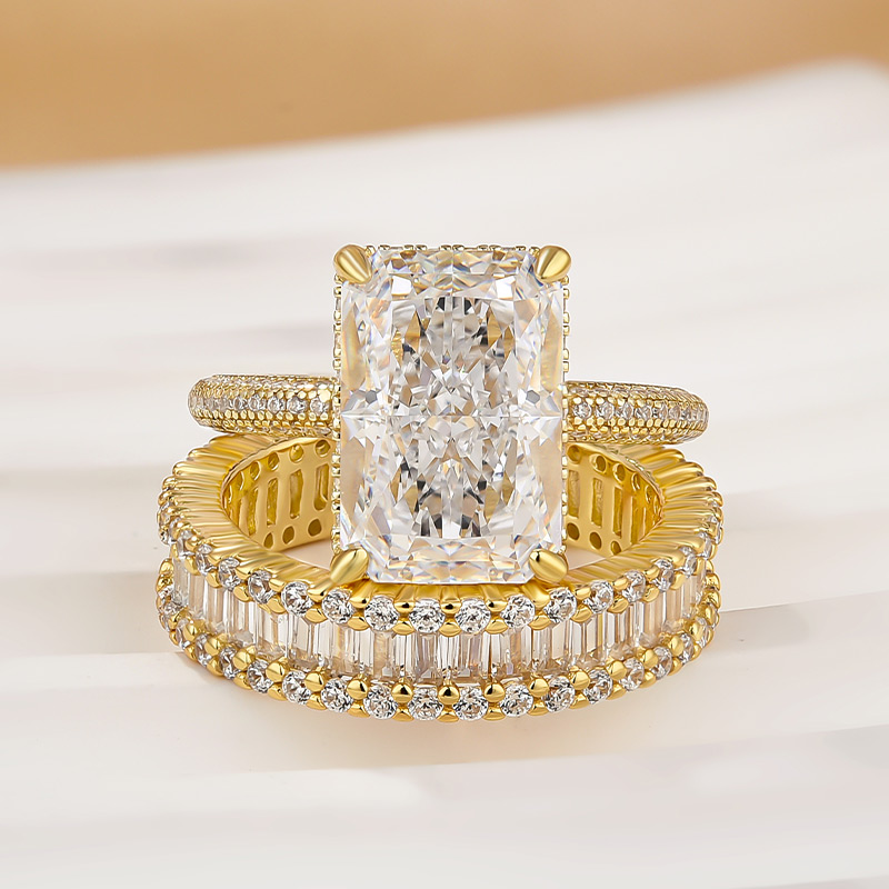 Radiant Cut Diamond White Sterling Silver Available in 3 Colors Wedding Ring Set