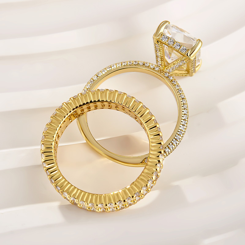 Radiant Cut Diamond White Sterling Silver Available in 3 Colors Wedding Ring Set