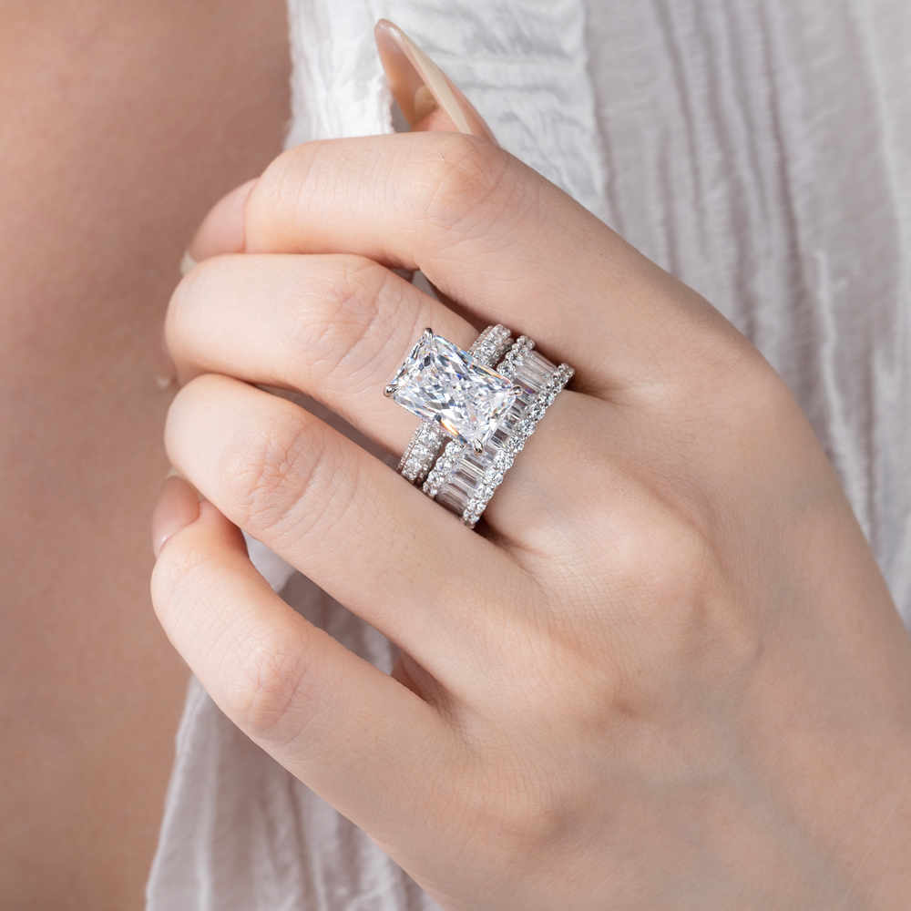 Radiant Cut Diamond White Sterling Silver Available in 3 Colors Wedding Ring Set