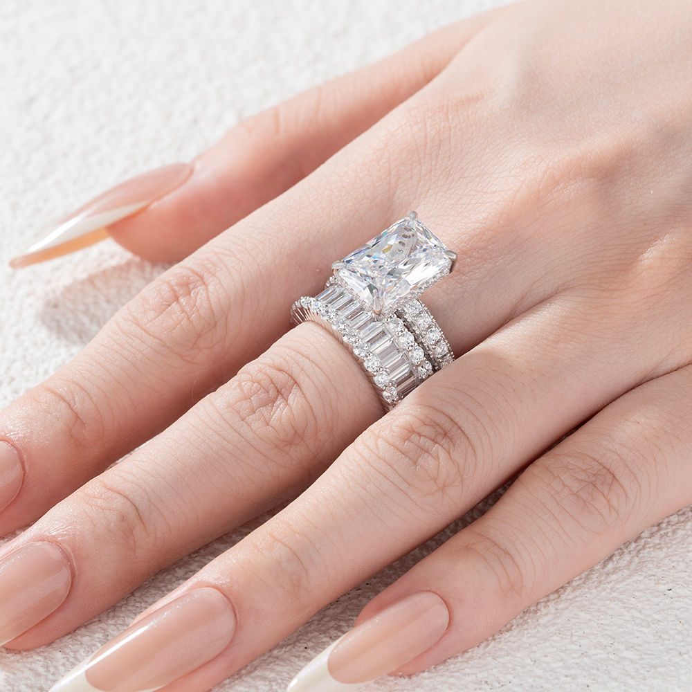 Radiant Cut Diamond White Sterling Silver Available in 3 Colors Wedding Ring Set