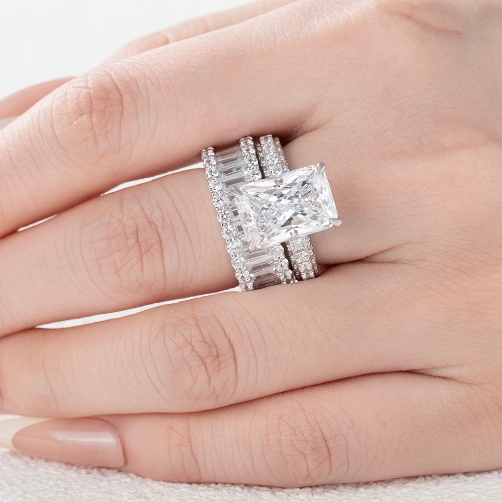 Radiant Cut Diamond White Sterling Silver Available in 3 Colors Wedding Ring Set