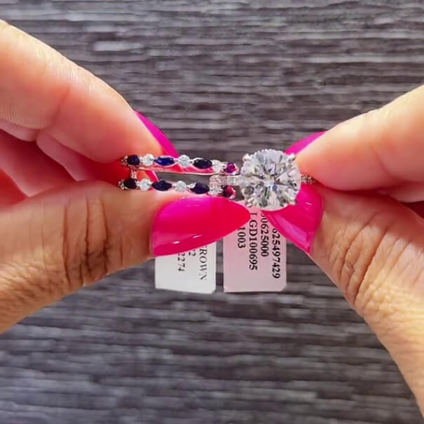 Round Cut Diamond White Sapphire Blue Sterling Silver Insert Wedding Ring Set