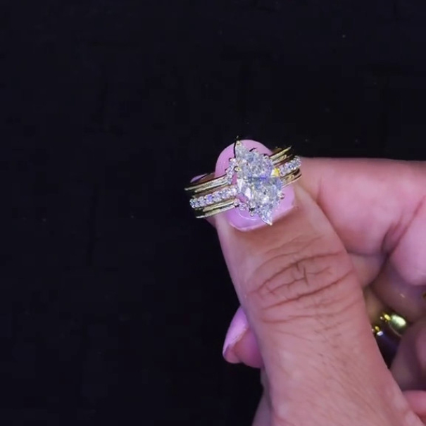 Oval Cut Diamond White Yellow Gold Sterling Silver Insert Wedding Ring Set