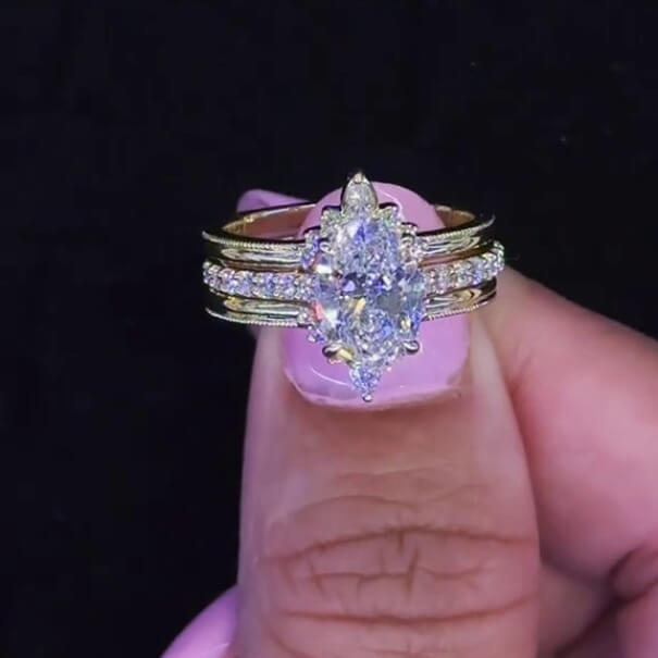 Oval Cut Diamond White Yellow Gold Sterling Silver Insert Wedding Ring Set