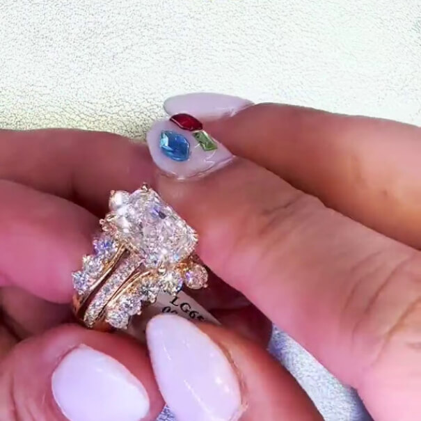 Radiant Cut Diamond White Rose Gold Sterling Silver Insert Wedding Ring Set