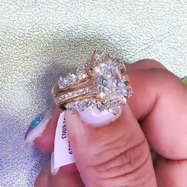 Radiant Cut Diamond White Rose Gold Sterling Silver Insert Wedding Ring Set