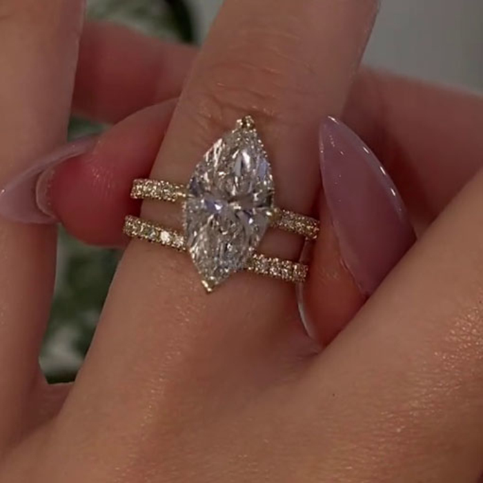 Marquise Cut Diamond White 925 Sterling Silver Yellow Gold Hidden Halo Wedding Ring Set