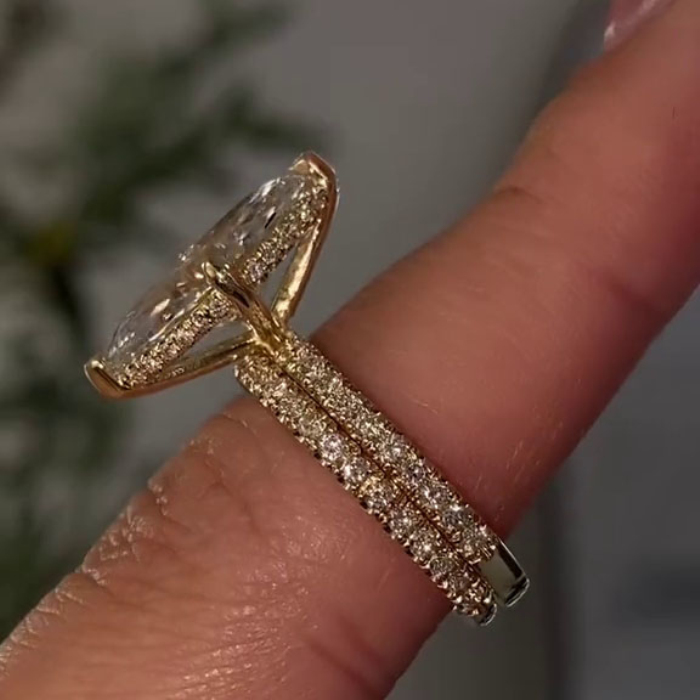 Marquise Cut Diamond White 925 Sterling Silver Yellow Gold Hidden Halo Wedding Ring Set