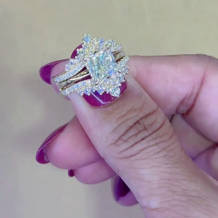 Princess Cut Diamond White 925 Sterling Silver Yellow Gold Art Deco Jacket Ring