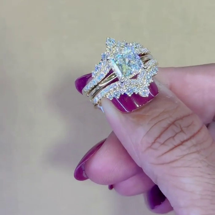 Princess Cut Diamond White 925 Sterling Silver Yellow Gold Art Deco Jacket Ring