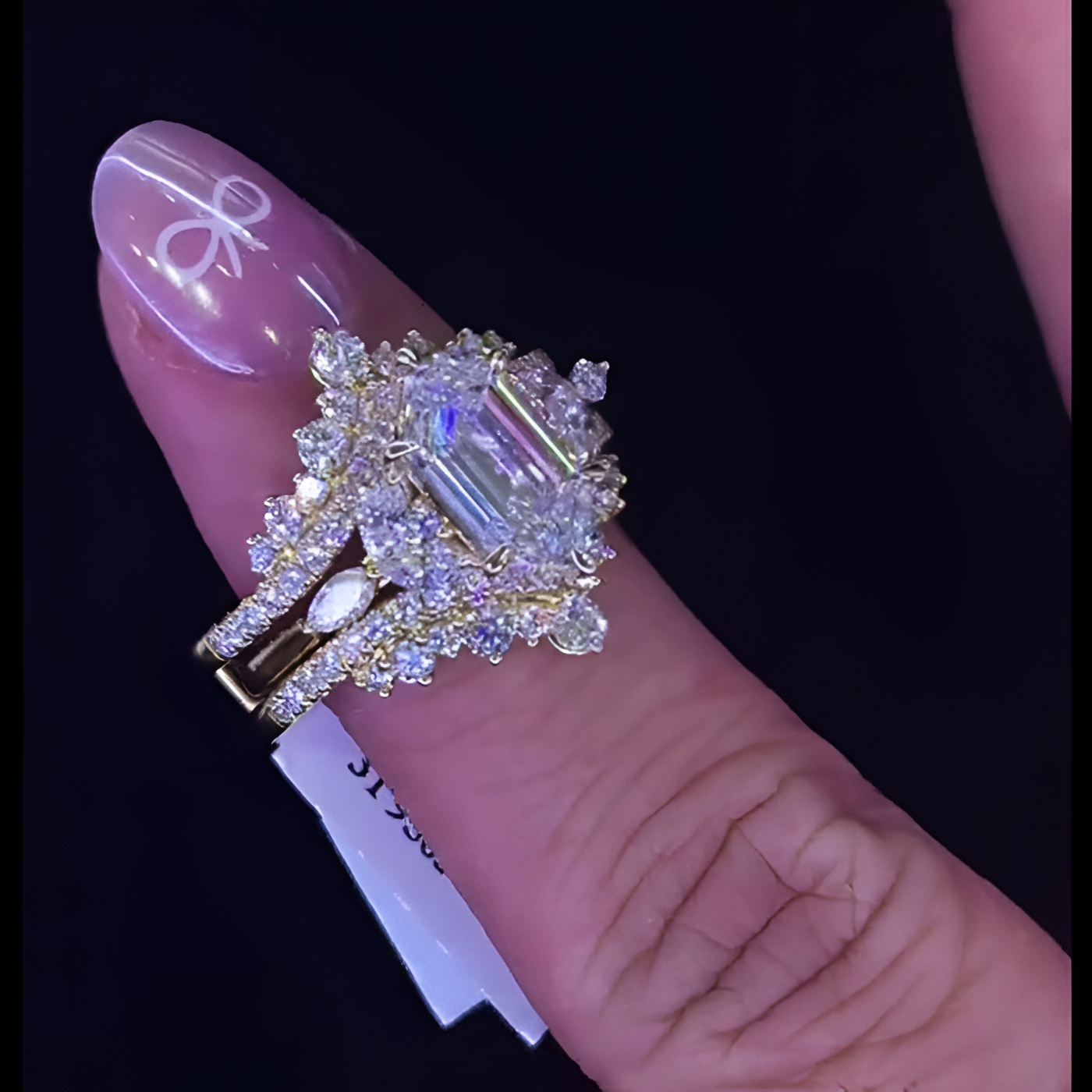 Hexagonal Cut Diamond White 925 Sterling Silver Yellow Gold Art Deco Jacket Ring