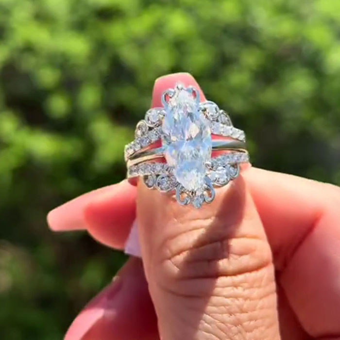 Marquise Cut Diamond White 925 Sterling Silver Hidden Halo Jacket Ring