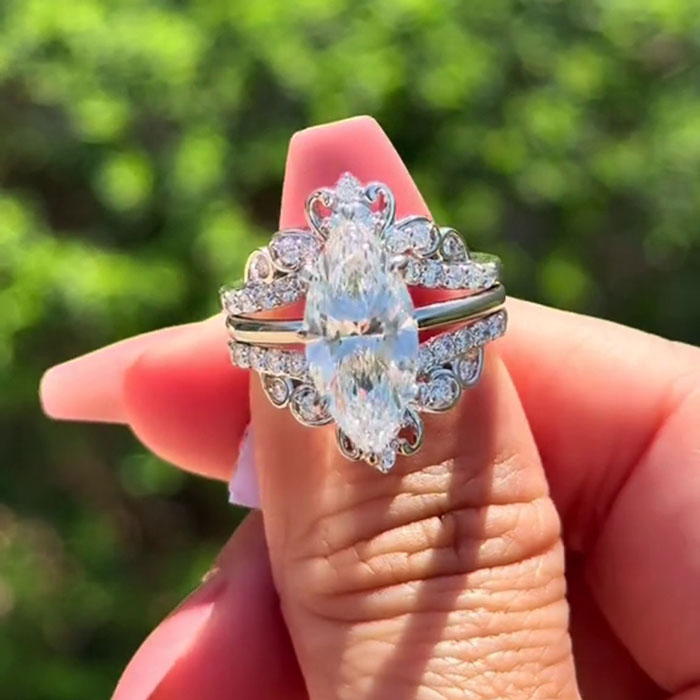 Marquise Cut Diamond White 925 Sterling Silver Hidden Halo Jacket Ring