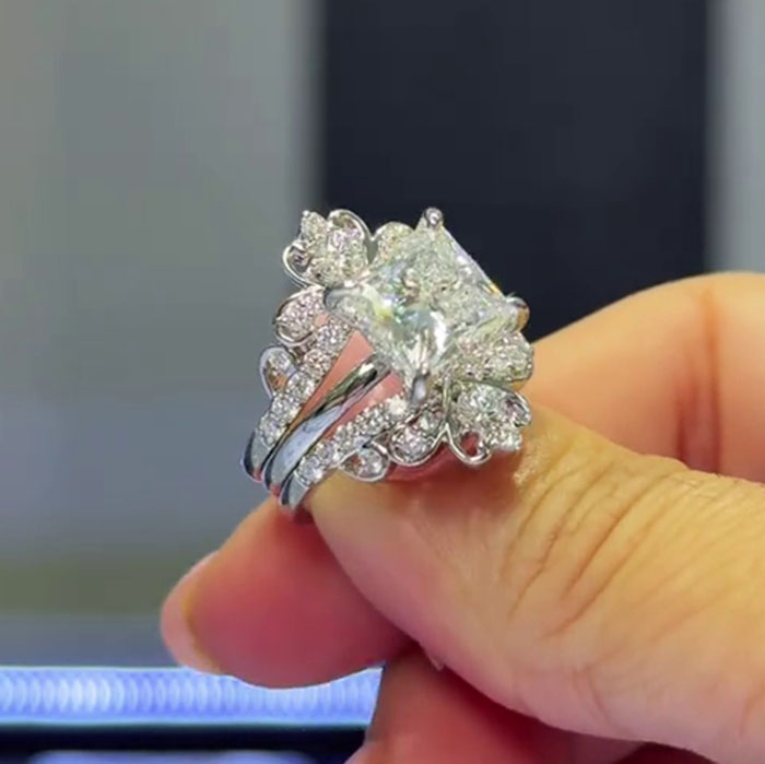 Princess Cut Diamond White 925 Sterling Silver Art Deco Jacket Ring