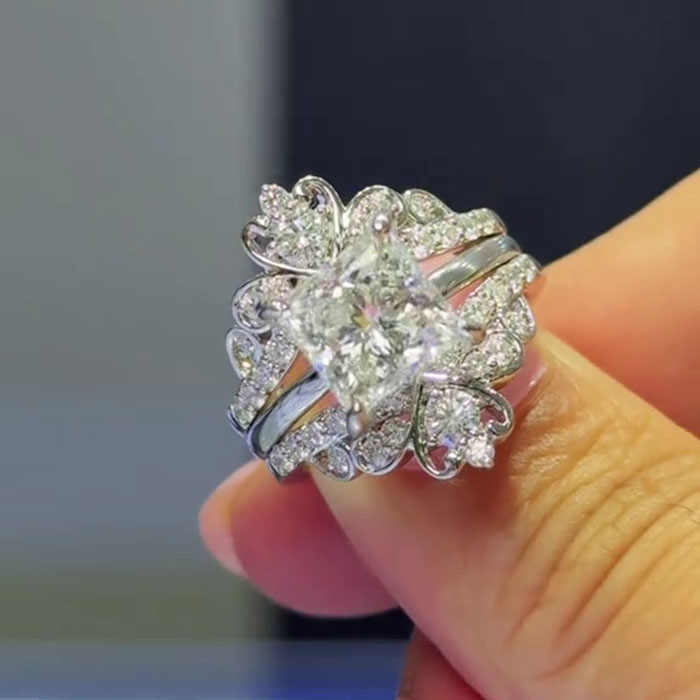 Princess Cut Diamond White 925 Sterling Silver Art Deco Jacket Ring