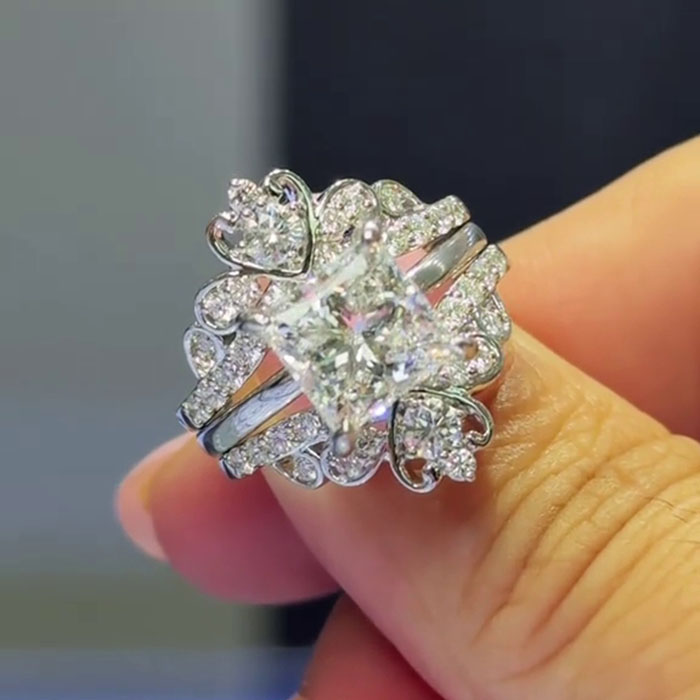 Princess Cut Diamond White 925 Sterling Silver Art Deco Jacket Ring