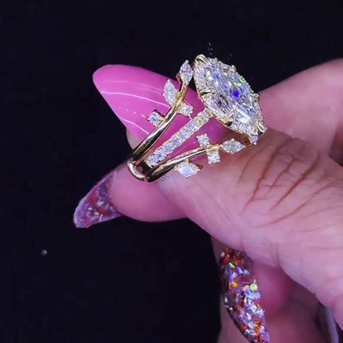 Marquise Cut Diamond White 925 Sterling Silver Yellow Gold Halo Jacket Ring