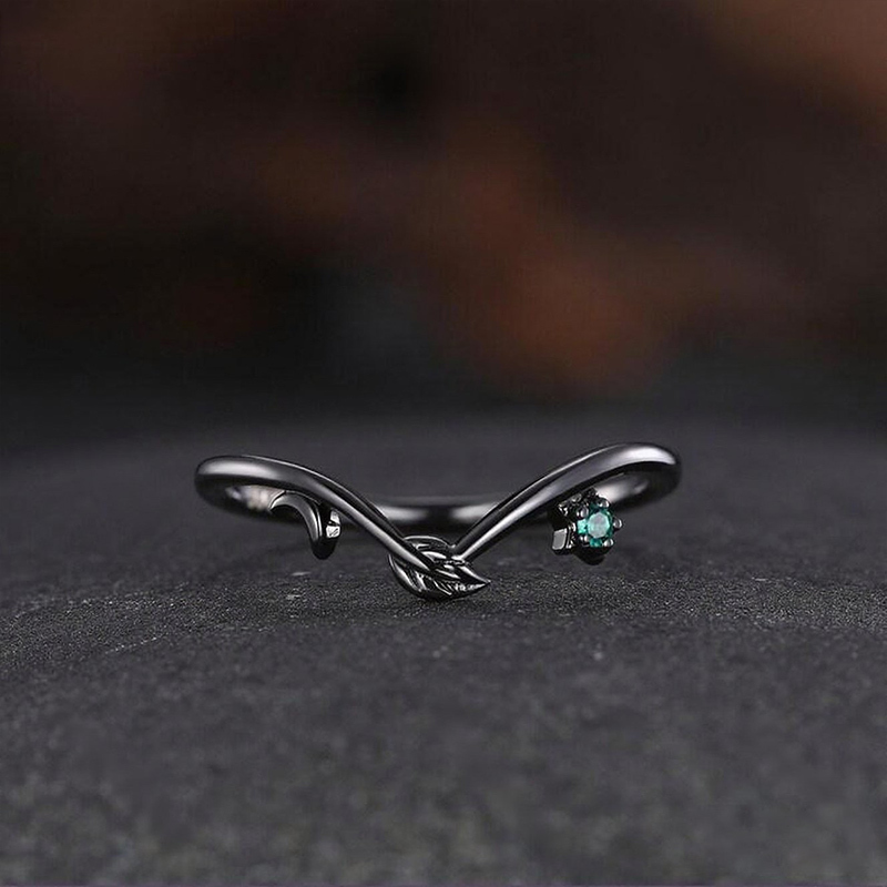 Round Cut Green Moss Agate Nature Inspired Black Sterling Silver Bridal Ring Set