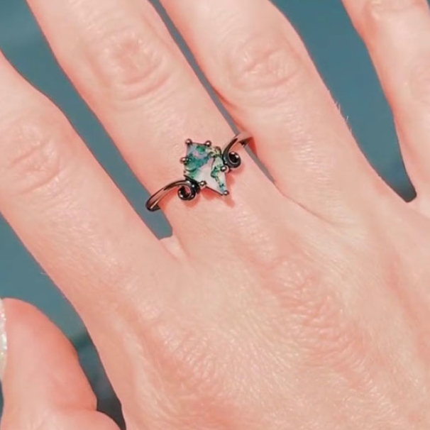 Kite Cut Green Moss Agate Nature Inspired Black Sterling Silver Bridal Sets