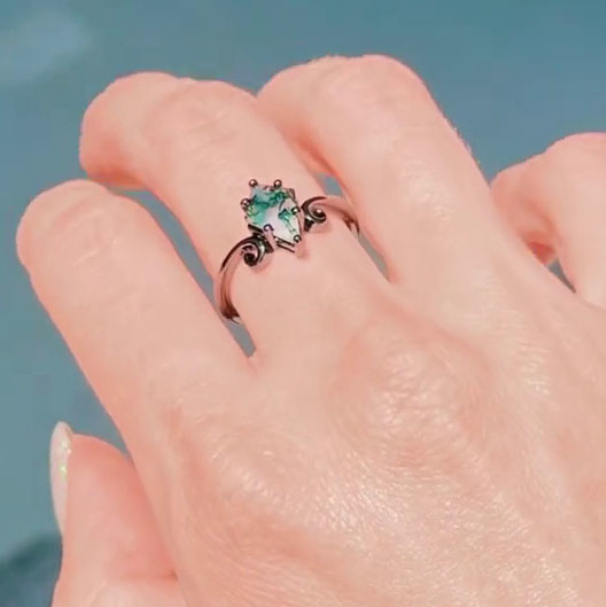 Kite Cut Green Moss Agate Nature Inspired Black Sterling Silver Bridal Sets