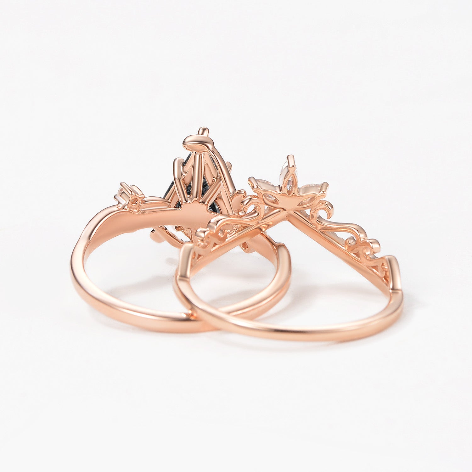 Kite Cut Green Moss Agate Nature Inspired Sterling Silver Bridal Ring Set