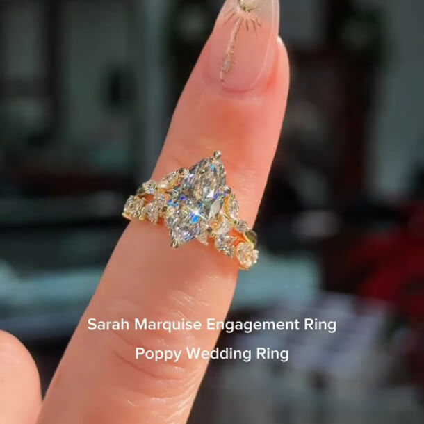 Marquise Cut Diamond White Sterling Silver Yellow Gold Art Deco Bridal Ring Sets