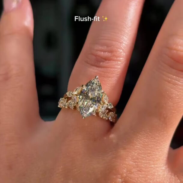 Marquise Cut Diamond White Sterling Silver Yellow Gold Art Deco Bridal Ring Sets