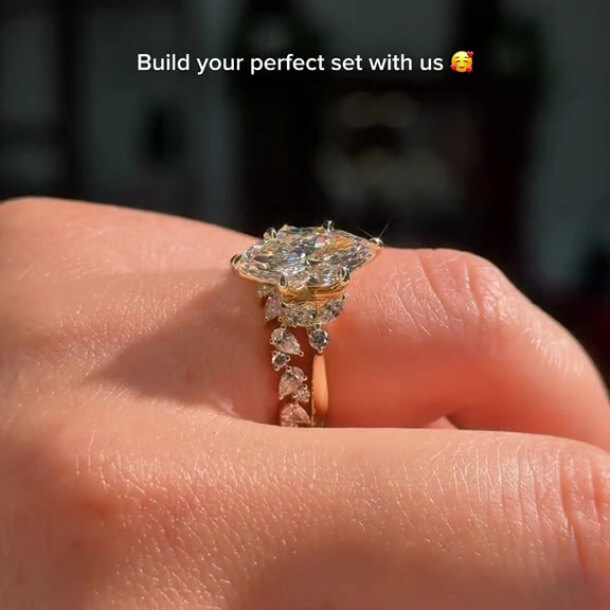 Marquise Cut Diamond White Sterling Silver Yellow Gold Art Deco Bridal Ring Sets