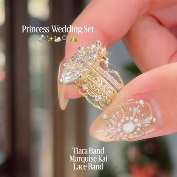 Marquise Cut Diamond White Sterling Silver Yellow Gold Crown 3-Piece Bridal Ring Sets