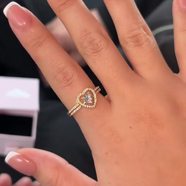 Heart Cut Diamond White Sterling Silver Yellow Gold Bridal Ring Sets